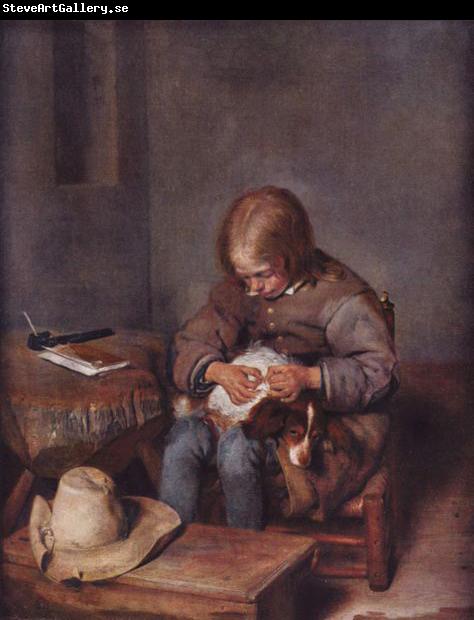 Gerard ter Borch the Younger Knabe floht seinen Hund